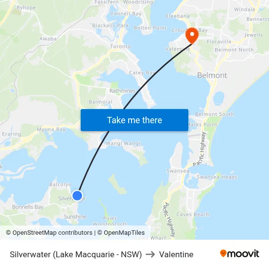 Silverwater (Lake Macquarie - NSW) to Valentine map
