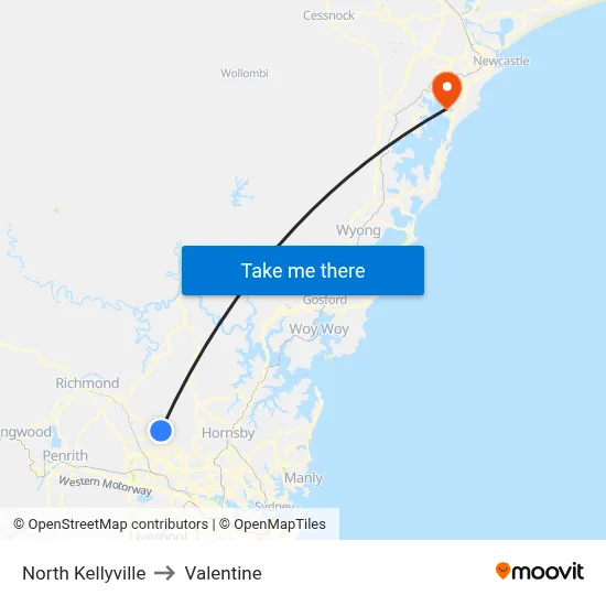 North Kellyville to Valentine map