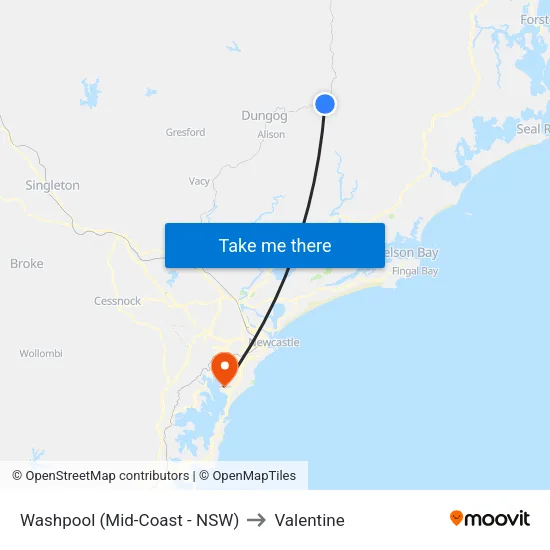 Washpool (Mid-Coast - NSW) to Valentine map