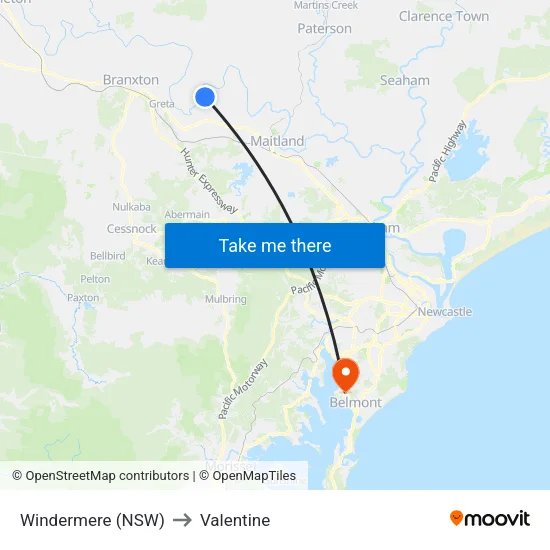 Windermere (NSW) to Valentine map