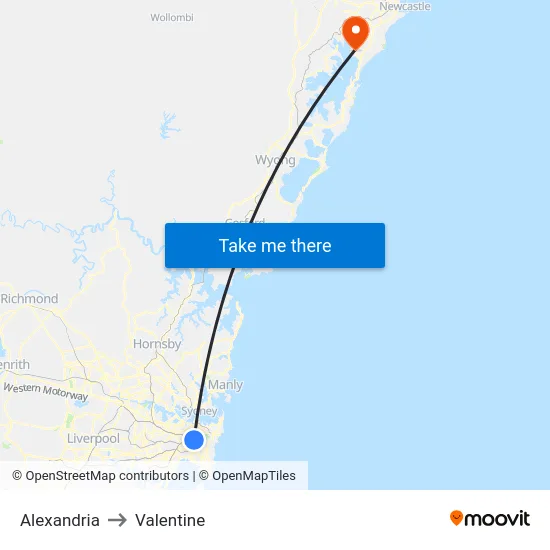 Alexandria to Valentine map