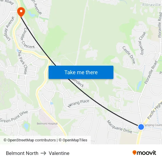 Belmont North to Valentine map
