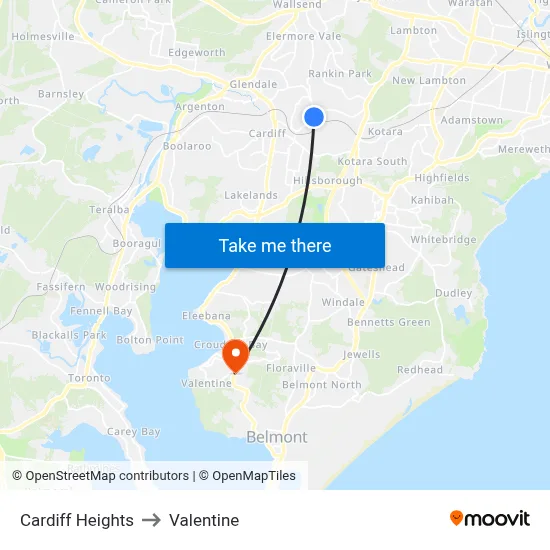 Cardiff Heights to Valentine map