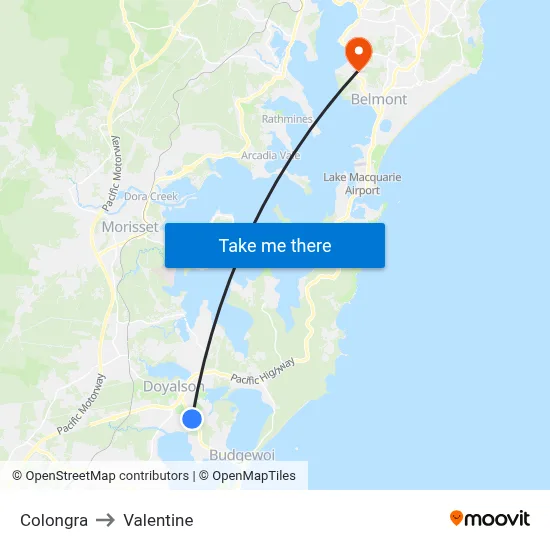 Colongra to Valentine map