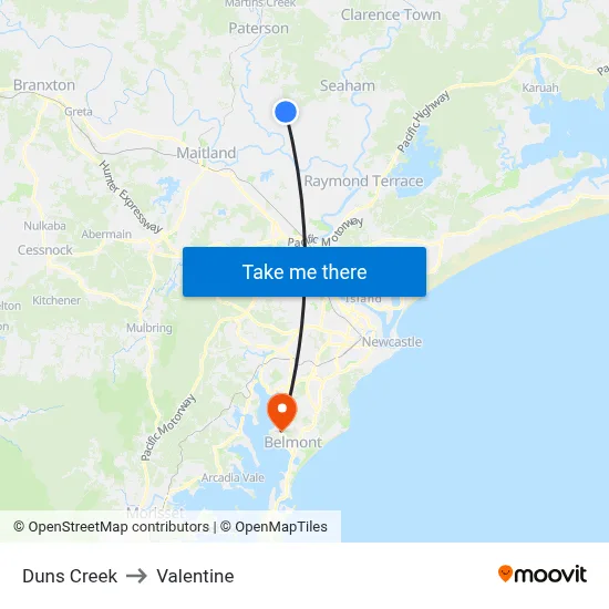 Duns Creek to Valentine map