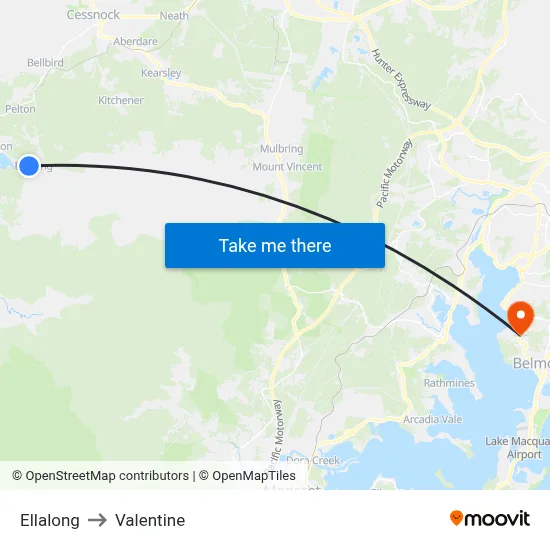 Ellalong to Valentine map