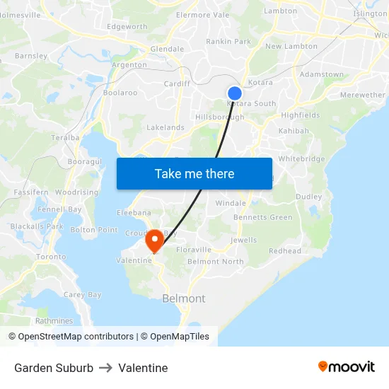 Garden Suburb to Valentine map