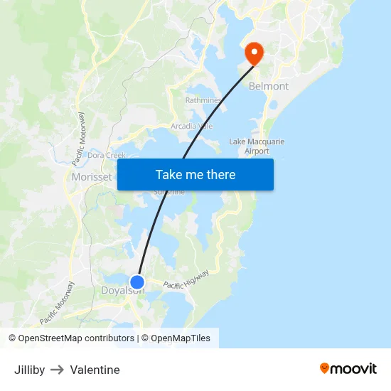 Jilliby to Valentine map