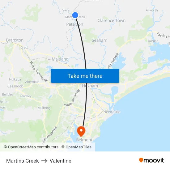 Martins Creek to Valentine map