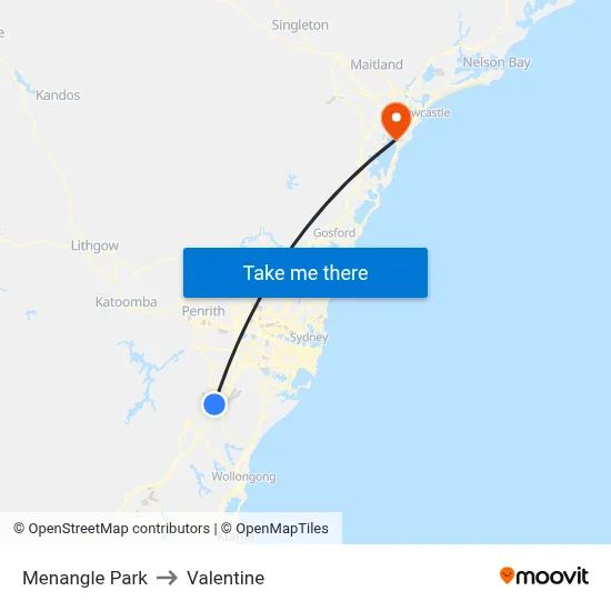 Menangle Park to Valentine map