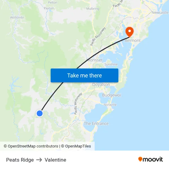 Peats Ridge to Valentine map