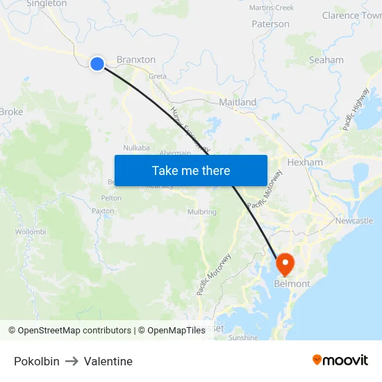 Pokolbin to Valentine map
