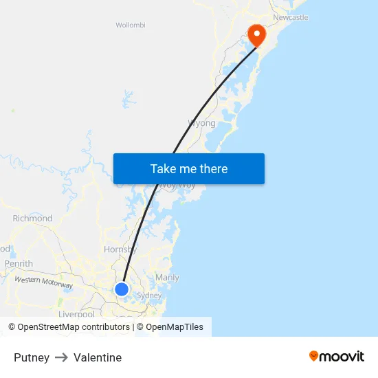 Putney to Valentine map