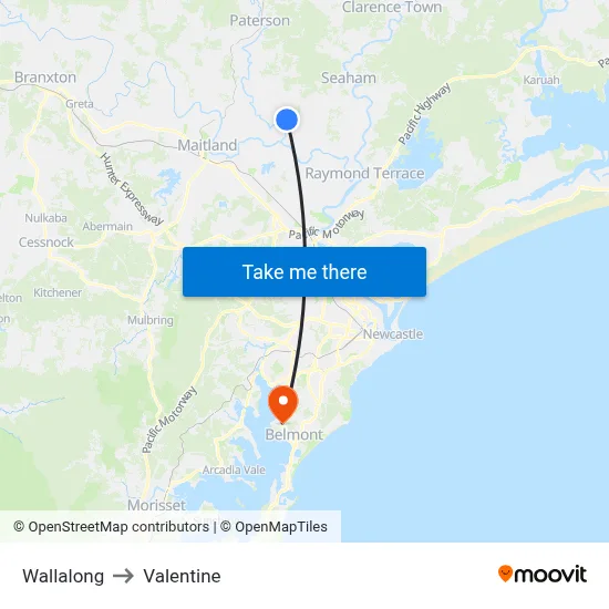 Wallalong to Valentine map