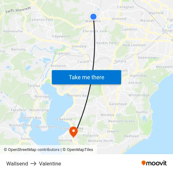 Wallsend to Valentine map