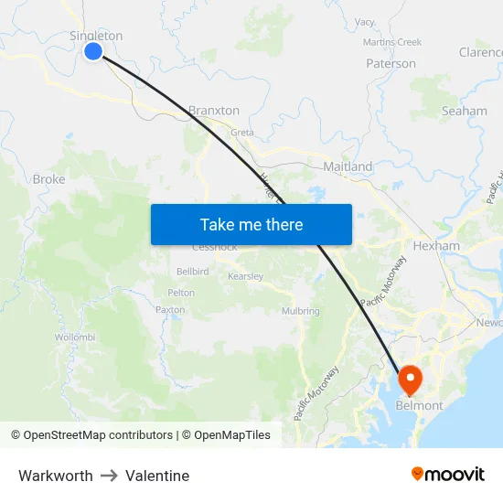Warkworth to Valentine map