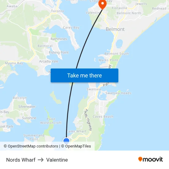 Nords Wharf to Valentine map