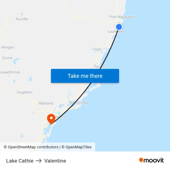 Lake Cathie to Valentine map