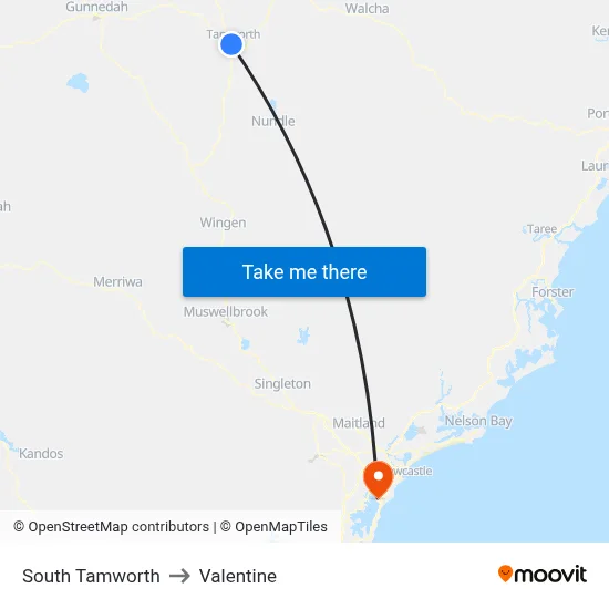 South Tamworth to Valentine map