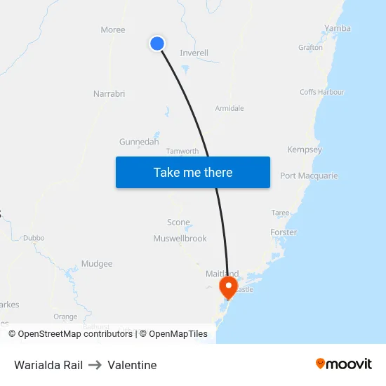 Warialda Rail to Valentine map