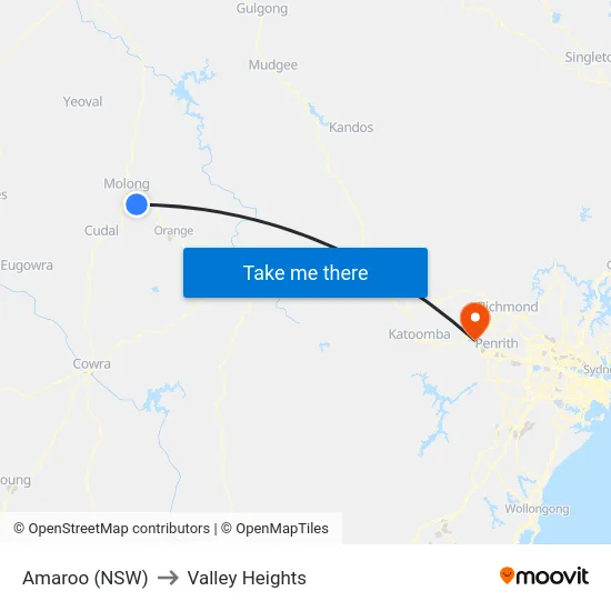 Amaroo (NSW) to Valley Heights map