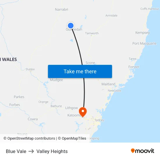 Blue Vale to Valley Heights map