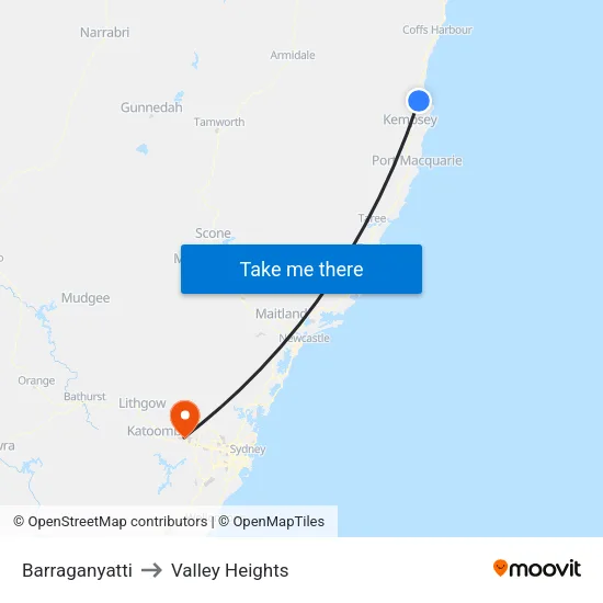 Barraganyatti to Valley Heights map