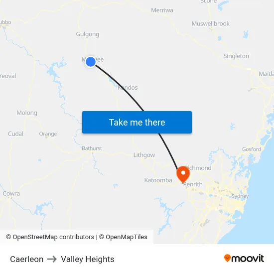 Caerleon to Valley Heights map