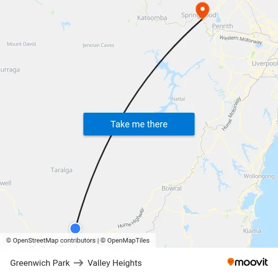 Greenwich Park to Valley Heights map