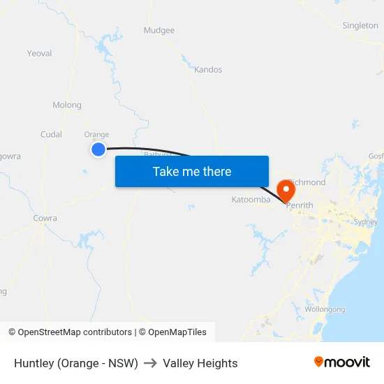 Huntley (Orange - NSW) to Valley Heights map