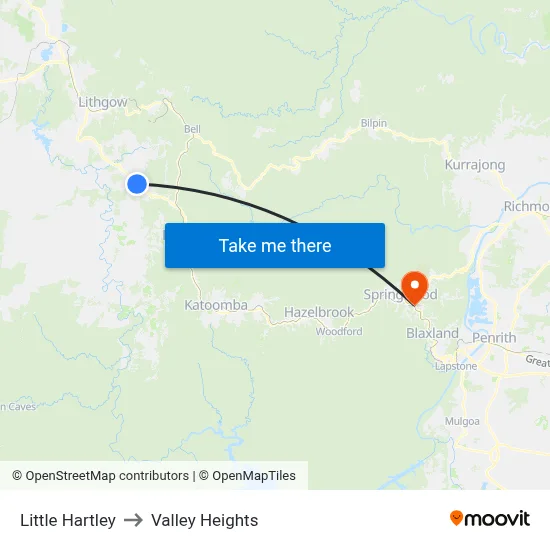 Little Hartley to Valley Heights map