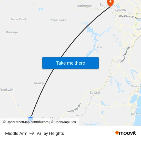Middle Arm to Valley Heights map