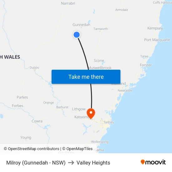 Milroy (Gunnedah - NSW) to Valley Heights map