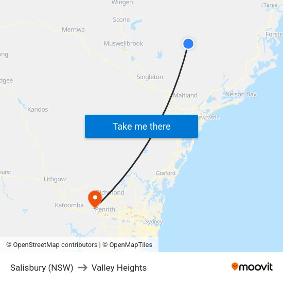 Salisbury (NSW) to Valley Heights map