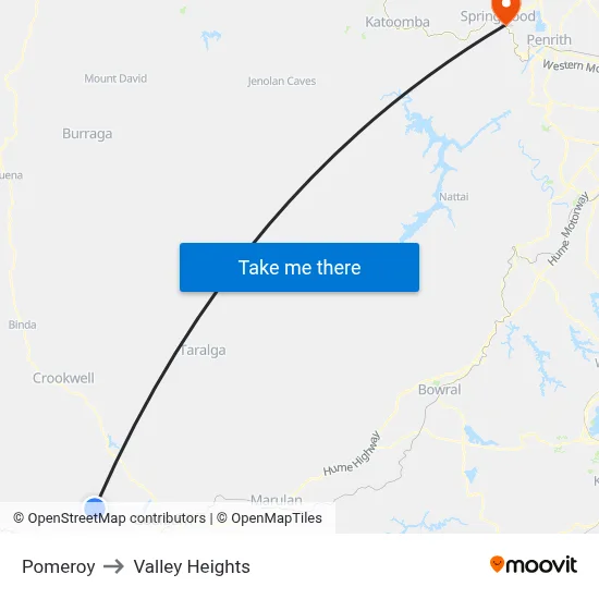 Pomeroy to Valley Heights map