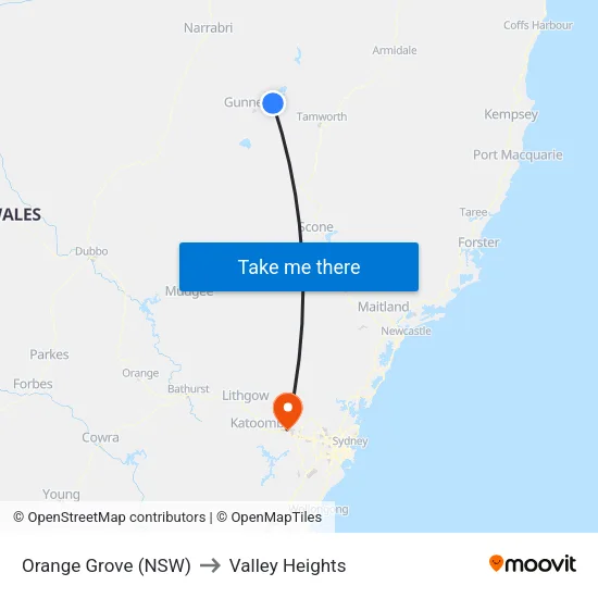 Orange Grove (NSW) to Valley Heights map