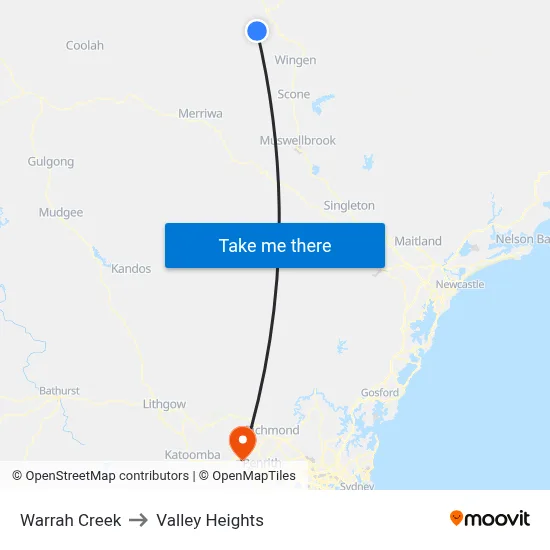 Warrah Creek to Valley Heights map
