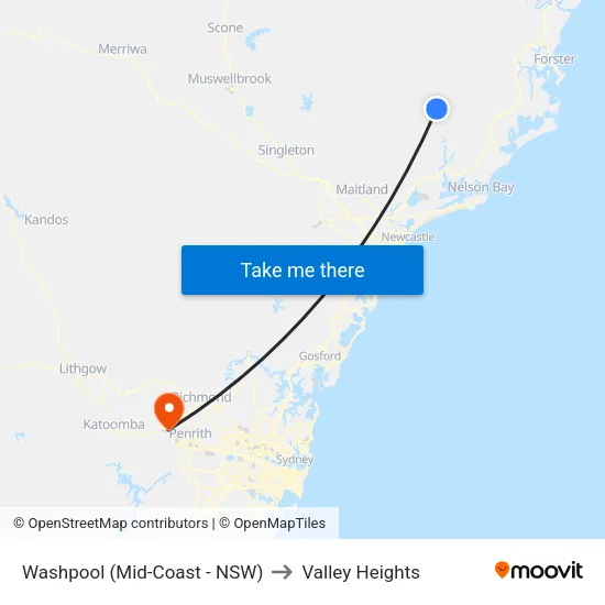 Washpool (Mid-Coast - NSW) to Valley Heights map
