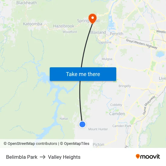 Belimbla Park to Valley Heights map