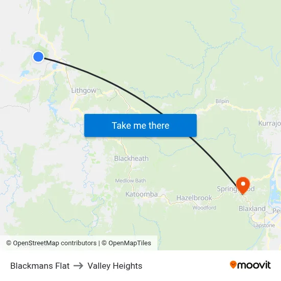 Blackmans Flat to Valley Heights map