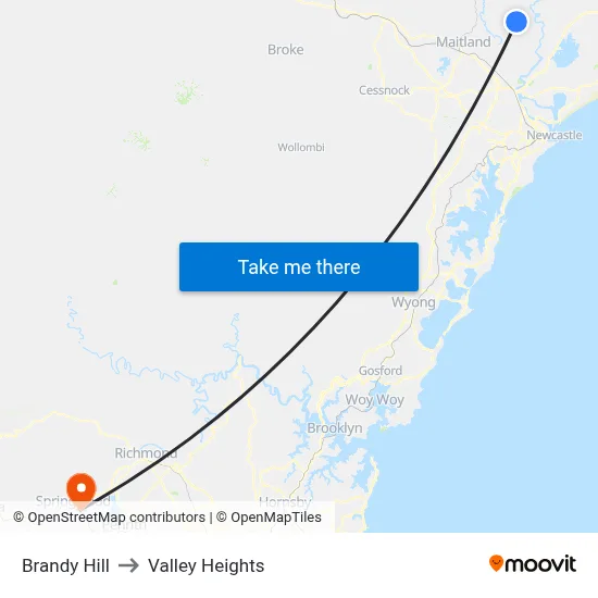 Brandy Hill to Valley Heights map