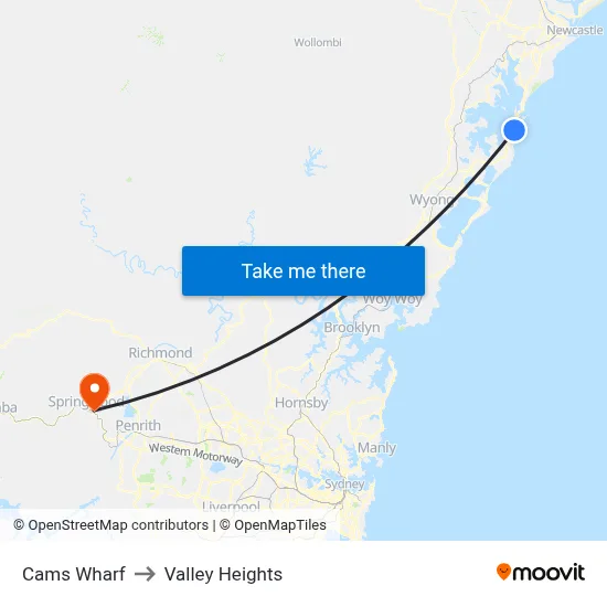 Cams Wharf to Valley Heights map