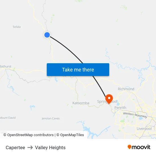 Capertee to Valley Heights map