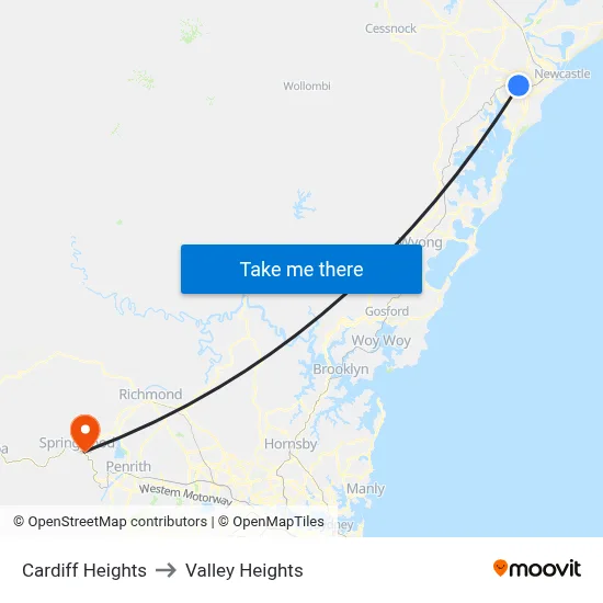 Cardiff Heights to Valley Heights map