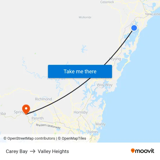 Carey Bay to Valley Heights map