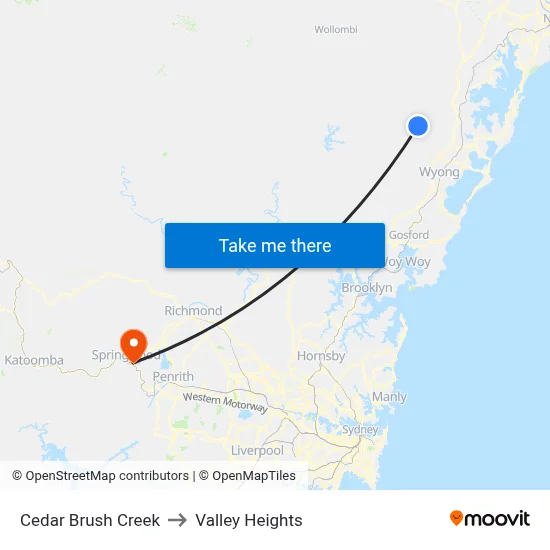 Cedar Brush Creek to Valley Heights map