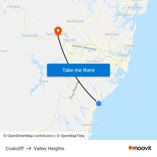 Coalcliff to Valley Heights map