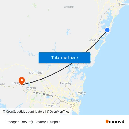 Crangan Bay to Valley Heights map