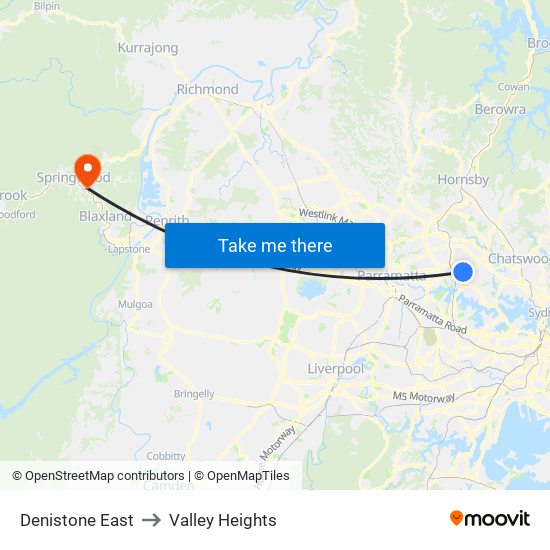 Denistone East to Valley Heights map