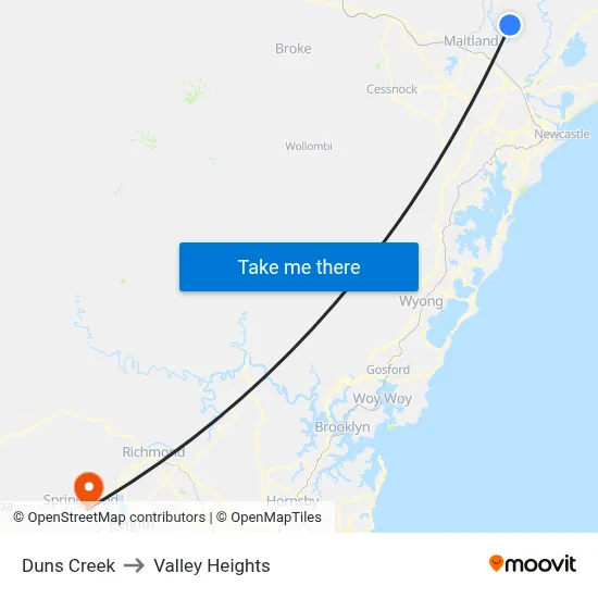 Duns Creek to Valley Heights map